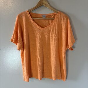Chico’s 100% Linen Orange Shirt Short Sleeve Womens Top Sz 3 (XL)